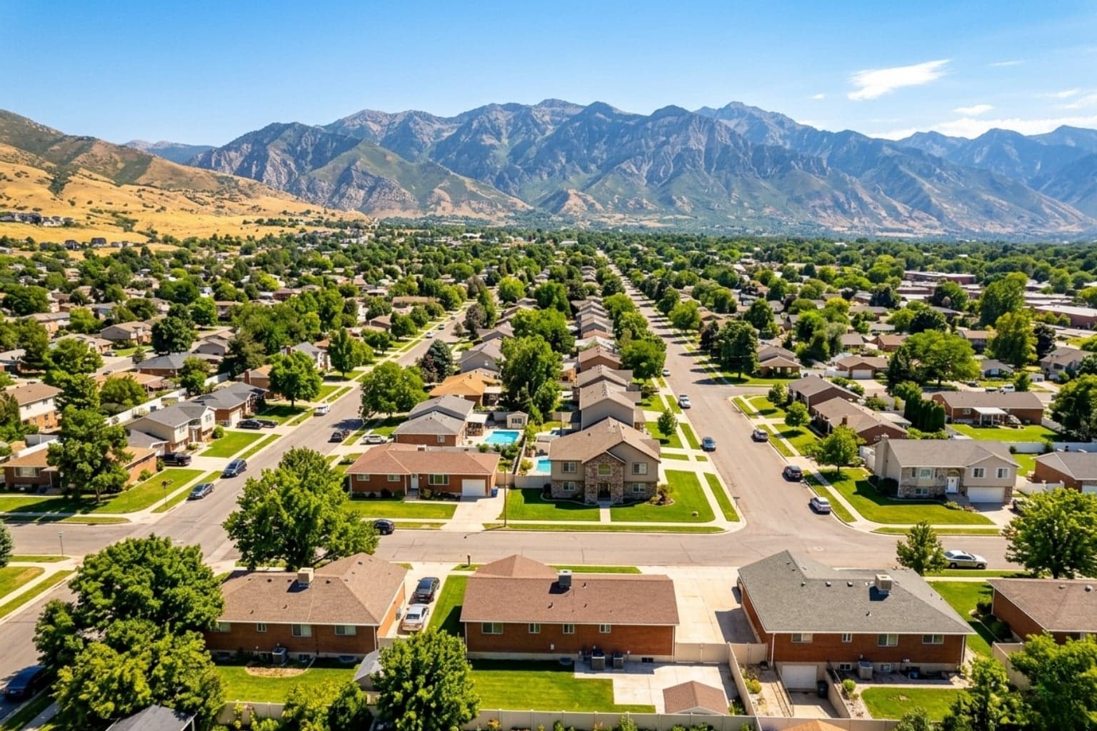 Aerial view of a Salt Lake City suburb where our partner AC technicians respond same-day